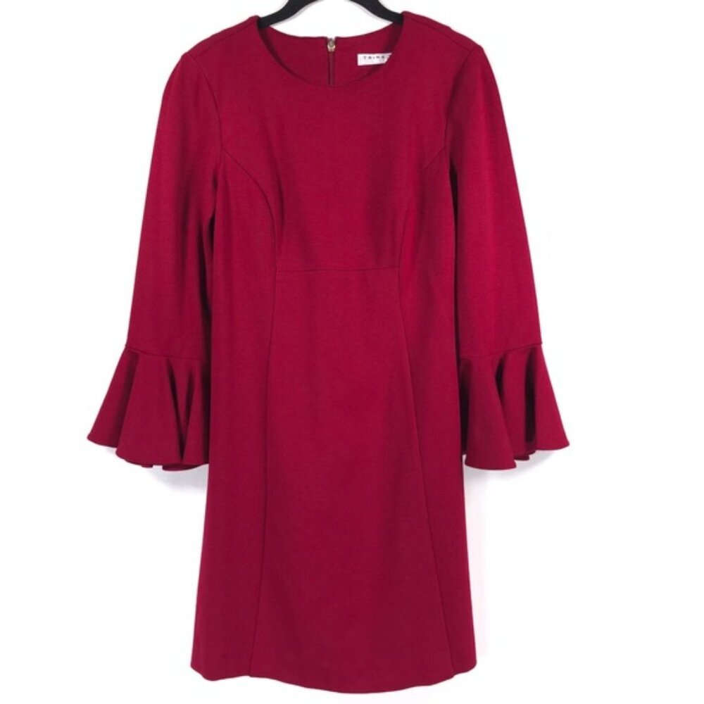 TRINA TURK Mini Dress Peplum Bell Sleeve Maroon Flare Lace 177313 No Size Tag XS - Picture 5 of 16
